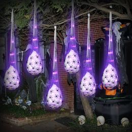 Other Event Party Supplies Halloween Hanging Spider Egg Sacs with Lights Realistic Spiders Haunted House Props for Indoor Outdoor Halloween Party Decor 230906