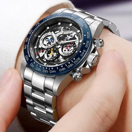 Wristwatches LOREO Top Luxury Brand Multifunction Skeleton Mens Watch Sapphire Glass 200m Waterproof Automatic Mechanical Men Reloj 230905