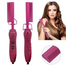 Hair Straighteners Comb 2 in1 Straightener with Rhinestones Electric Heating pente quente peigne chauffant lisseur cheveux Tools 230906