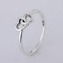 Wedding Rings Fashion Jewellery Women Ring Charm Double Heart 925 Silver Retro For Party Gift Fine