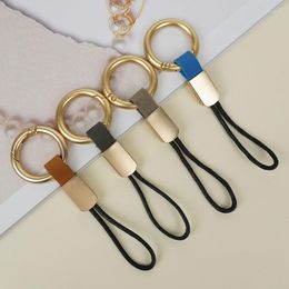 Keychains 2023 Soft Leather Gold Colour Metal Car Keychain Retro Rope KeyRing Holder Keyfob Key Cover Auto Accessories Gifts