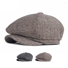 Berets Autumn Winter Woollen Beret Men British Vintage Octagonal Cap Classic Herringbon Hat Sboy Gatsby Painters Hats Gorro