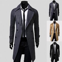 Men's Trench Coats Simple Coat Temperament Coldproof Pure Colour Jacket Buttons Outwear Long For Office