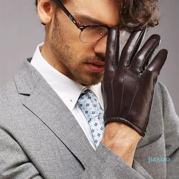 Whole Top Fashion Men Genuine Leather Gloves Wrist Sheepskin Glove For Man Thin Winter Driving Five Finger Rushed M017PQ291u