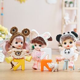 Dolls boneka mini baru 12cm ekspresi lucu ob11 perempuan denang modu pakaian sepatu hiasan kepala 1 12 mainan hadiah untuk anak 230905