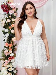 Plus size Dresses Cinemore Size Summer Dresse 2023 Sleeveless Deep V Neck Butterfly Appliques Mesh Sexy Backless Female Cami Dress 230905