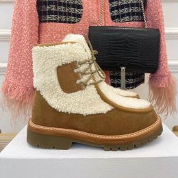 designer Luxury Hairy ankle boots women classic winter Spliced wool cold protection casual shoes lady Vintage triumphal arch thick bottom Martin boots