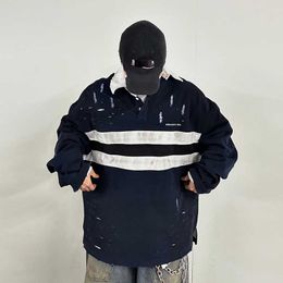 GRAILZ LEARL GR23SS Damaged Polo OS Double Layer Shirt Collar Sweater Coat Worn Out Loose Fit Sweater