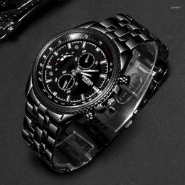 Wristwatches Black Men Sports Watches ROSRA Stainless Steel Fashion Casual Military Army Wristwatch Relogio Masculino Horloge Mannen