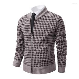 Men's Jackets Sweater Jacket Knitted Sweatshirt Plaid Autumn And Winter Wool Thick Cold Coat Clothing Grey Hooded Zip Cardigan