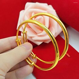 Bangle 2Pieces Wholesale Women Smooth Plain Bracelet Solid 18k Yellow Gold Filled Classic Fashion Jewellery Gift Dia 60mm