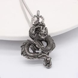 Pendant Necklaces Punk Retro Chinese Dragon Domineering Fashion Stainless Steel Animal Men's Necklace Locomotive Amulet Jewellery Wholesale