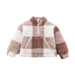 Jacken 1-6Yrs Kinder Mädchen Plaid Jacken Hoodies Tops Mit Fell Warme Herbst Kinder Mädchen Mantel Winter Kleidung Outfits 230905