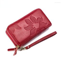 Wallets Ladies Big Card Wallet Women Genuine Leather Phone Girl Gift Female Money Bag Vintage Flower Purse