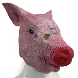 Party Masks Funny Pig Head Mask Sing Dress Up Masquerade Halloween Costume Party Props Masks Latex Red Pink Pig helmet Head Set Carnival 230905