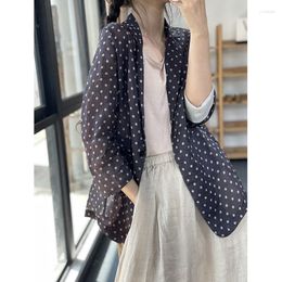 Women's Suits 2023 Arrival Summer Women Loose Casual Three Quarter Sleeve Polka Dot Print Blazers Single Button Notched Coat P615