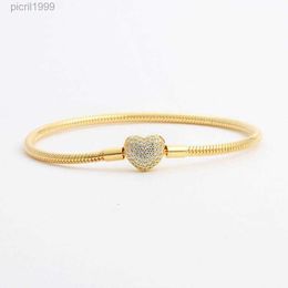 18k Yellow Gold Plated Diamond Heart Bracelets Original Box Set for 925 Silver Snake Chain Bracelet Women Wedding Jewellery 520
