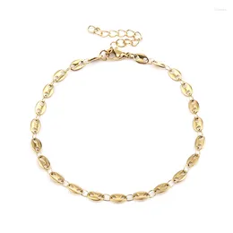 Anklets Unique Stainless Steel Anklet Gold Colour Coffee Bean Chain Bracelets For Women Summer Beach Barefoot Jewellery