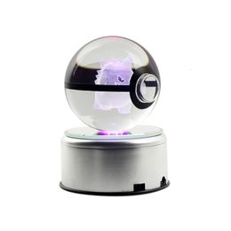 Decorative Objects Figurines Drop 3D Anime Figures Crystal Laser Engraving Glass Ball Sphere LED Lights Christmas Birthday Gifts for Kids 230905