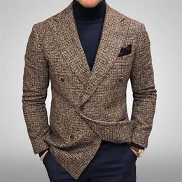 Men's Suits & Blazers KALENMOS 2021 Spring Fall Winter Clothing Plaid Business Casual Blazer Men Fashion Slim Fit Formal Sing280T