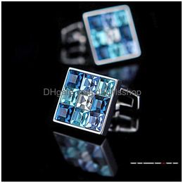 Cuff Links Kflk Jewelry Shirt Cufflink For Mens Brand Fashion Blue Crystal Link Luxury Groom Button High Quality Guests Drop Delivery Dhz4G