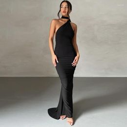 Active Pants 2023 Autumn European And American Style Women's Sexy Backless Pleated Slim Solid Color Sleeveless Temperament Dress