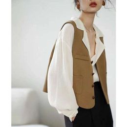 Retro Folded Suit Vest Jacket For Women Summer French V Neck Short Sleeveless With A Fashionable Exterior