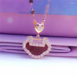 Pendant Necklaces 14K Rose Gold Plated Women's Safety Lock Necklace Collar Chain Light Luxury Fashion Exquisite 585 Colour Jewellery