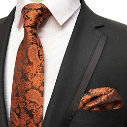 Mens Fashion slim Ties paisley print silk for men 2023 New Polyester Material Suit Waist Flower Tie wedding and Pocket Scarf Set