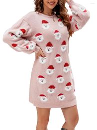 Casual Dresses Women Christmas Sweater Dress Santa Print Long Sleeve Crew Neck Short Fall Winter Pullover