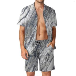 Men's Tracksuits Gradient Marble Men Sets White And Grey Natural Marbles Waterfall Casual Shorts Fitness Outdoor Shirt Set Aesthetic Custom