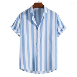 Men's Casual Shirts Summer Men Hawaii Shirt Striped Theme Buttons Short Sleeve Chequered Red Top Beachwear Black And White For Clothing