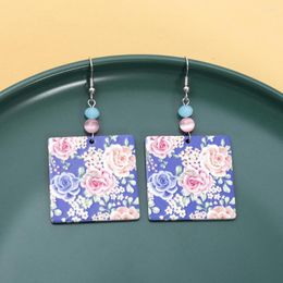 Dangle Earrings Blue Pink Auspicious Wealth And Honour Peony Flower Acrylic For Women Aesthetic Trend Products Temperament Girls Jewellery