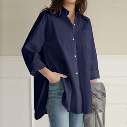 Women's Blouses Literary Style Cotton And Linen Lapel Long Sleeved Top For Women With Simple Loose Pockets Casual Shirt In