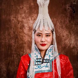 Party Supplies Mongolia Ethnic Adults Headdress Beautiful Princess Beaded Hat Vintage Stage Dance Headwear Mongolian Festival Gift High
