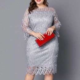 Plus size Dresse's Size Dresses Lace 34 Sleeves Evening Gown Party Cocktail Dress Crewneck Hollow Out 230906