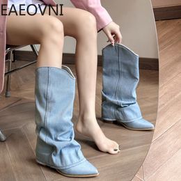 Boots Cowboy For Women Fashion Slip On Long Female Square Heel Autumn Winter Girls Shoes 230905