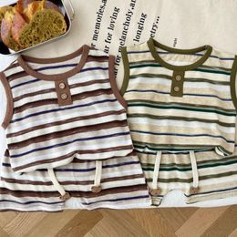 Clothing Sets Children's Striped Suit Summer Western Style Boys And Girls Korean Vest Shorts Thin Two-Piece Trendy