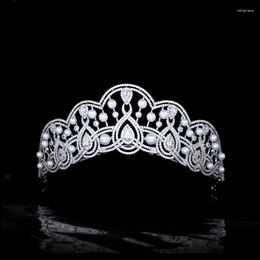 Hair Clips Princess Accessories High-end Copper Zircon Pearls Crowns Wedding Tiara Hairwear Fine Metal Shiny Jewelry For Women Classic