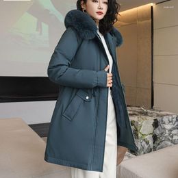 Women's Trench Coats Parker Women Cotton Coat 2023 Winter Warm Hooded Large Fur Collar Temperament Thicken Leisure Y180