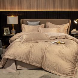 Bedding sets Luxury Cotton Home el Solid Colour Jacquard Sets Double Queen King Size Duvet Cover Flat Sheet Pillowcase 3 4pcs sw 230906