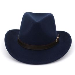 2019 Western Cowboy Hat Wool Felt Wide brim Fedora Hats with Belt Buckle Men Women Carnival Party Trilby Hat Sombrero273x