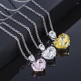 Chains 5CT Heart Shape Zirconia 925 Silver Necklace For Women Daily Wear Adjustable Chain Length