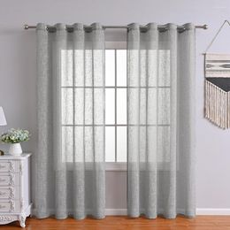 Curtain 2 Panles Sheer Curtains Light Filtering Perforated Bedroom Room Divider For Living 100x50cm Burlap Yarn