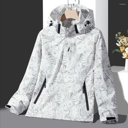 Men's Jackets Waterproof Unisex Windbreaker Leaf Print Hooded For Couples Stylish Windproof Outdoor Wear Men Women