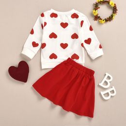 Spring Girls Giyim Setleri Pamuk Karikatür Kalp Pileli Etek Üstler Çocuklar İçin Takımlar Doğum Günü Çocuk Kıyafetleri 2631