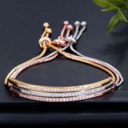 Bangle CWWZircons Adjustable Bracelet Bangle for Women Captivate Bar Slider Brilliant CZ Rose Gold Colour Jewellery Pulseira Feminia CB089 230907