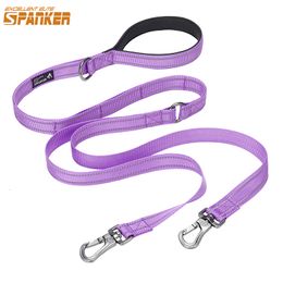 Dog Collars Leashes Double Hook Leash Pet Traction Rope Running Handle Bungee Reflective For MiddleLarge Dogs 230906