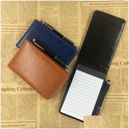 Notepads Wholesale Mtifunction Faux Leather Small Notebook Pocket A7 Portable Mini Note Book With Pen Business Office Work Notepad Sta Dh48Q