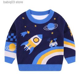 Pullover Kids Girls Clothes Autumn Sweater Baby Long Sleeved Pullover Spring Fashion Planet Rocket Pattern Sweater Boy Children Clothing T230907